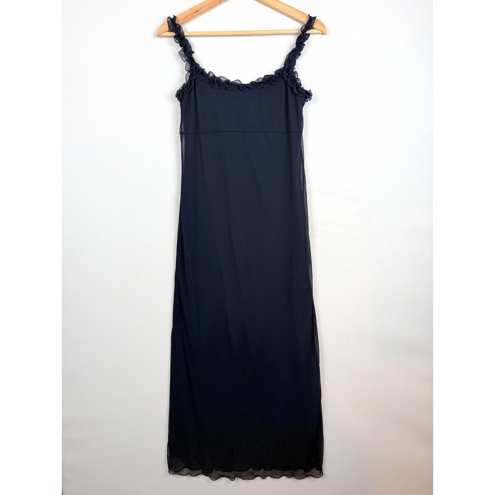 Jalate Womens Small Maxi Dress Navy Blue Ruffle Trim 90s Y2K Fairycore Coquette
